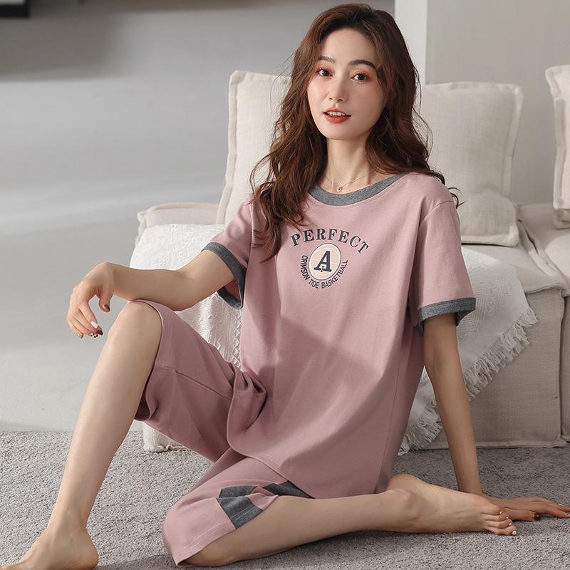 Bavlněné oblečení na spaní Společenské oblečení Pevná pyžama Dámské Topy a kalhoty Studentské noční prádlo Domácí oblečení Sada 2ks Pyžama