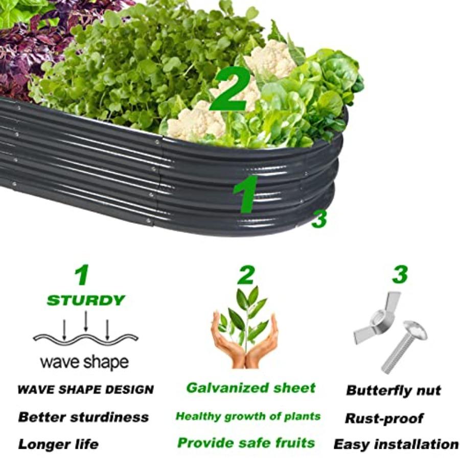 Outdoor 6.5ft Oval Raised Garden Bed GRS Certified Galvanized Metal Planter Box Rot-Resistant Recycled Eco-Friendly Material Pl