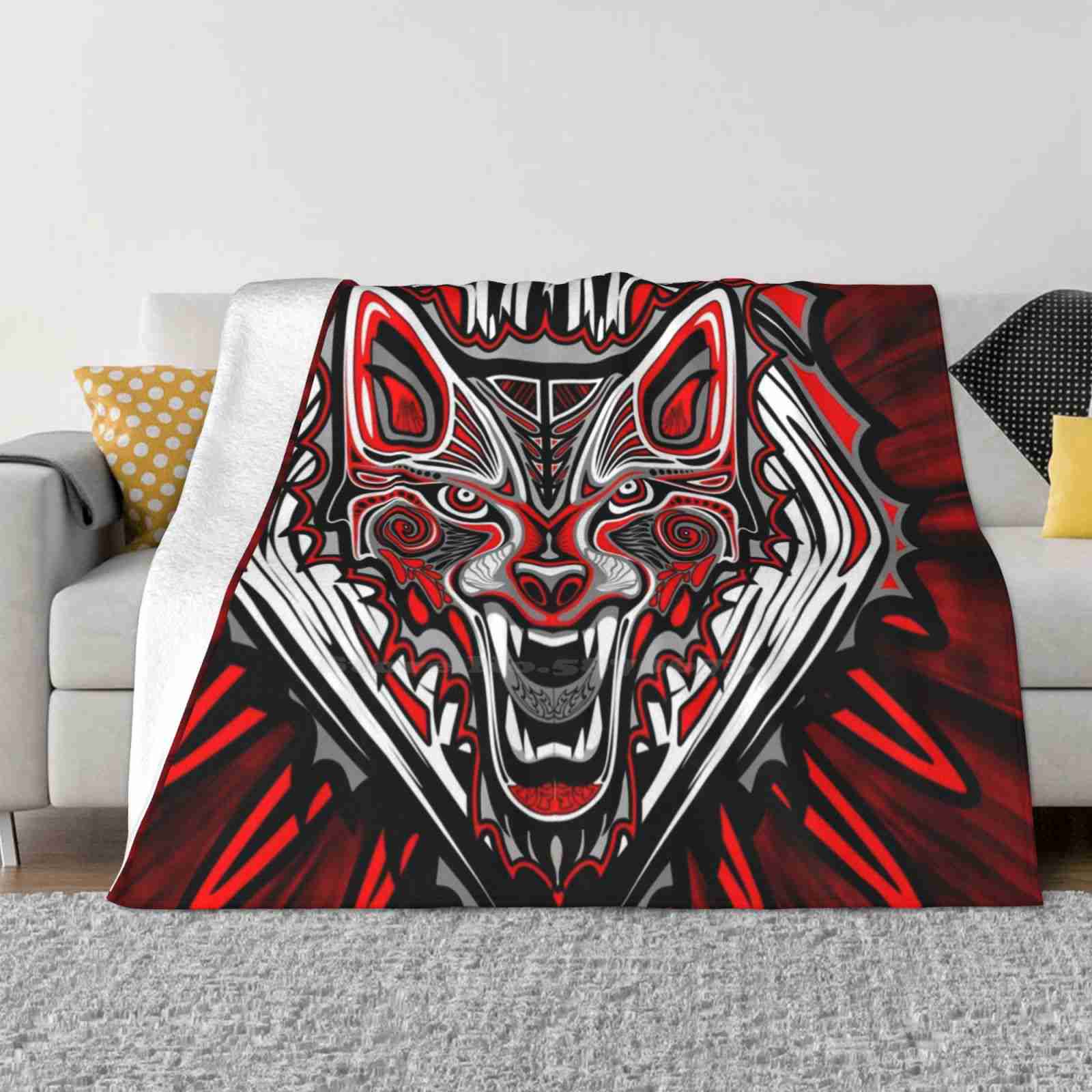 Wolf Tattoo Style Haida Art Fashion Soft Warm Flannel Blanket Fierce Wild Wolf Wild Animal Tattoo Style Haida Art Black White 30x40in