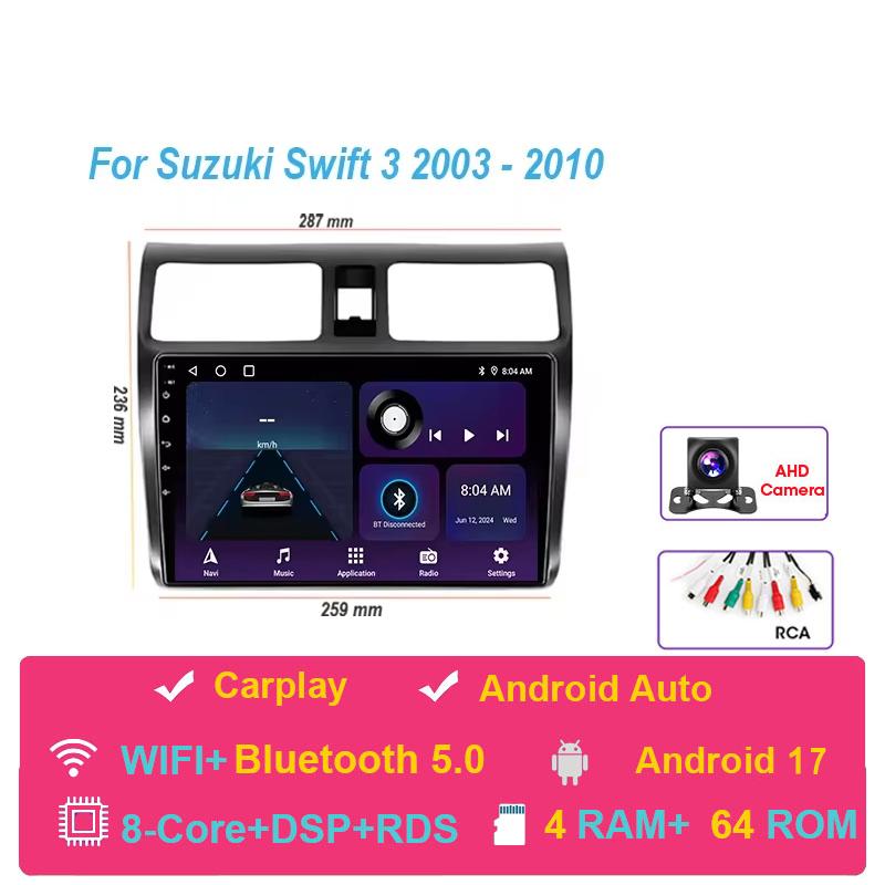 Car Radio Android 17 For Suzuki Swift 2003-2010 Navigation Multimedia Video Player Carplay Auto Head Unit BT Stereo GPS 4G WIFI