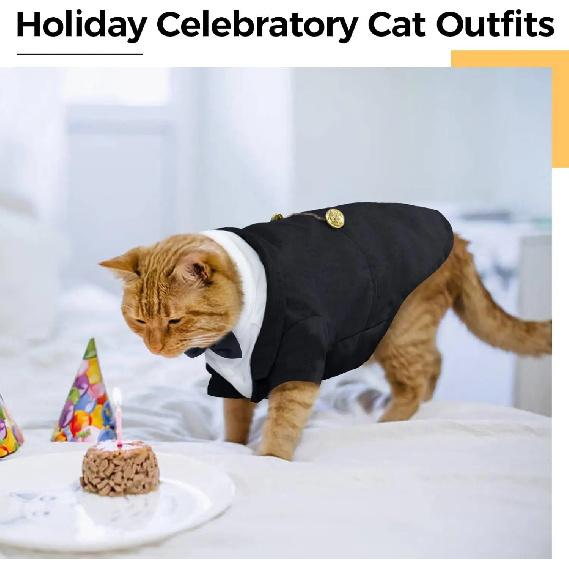 Cat Tuxedo Wedding Suit Formal Pet Bow Tie Outfit Soft Cotton Kitten Birthday Party Costume With Decorative Chain XS-2XL
