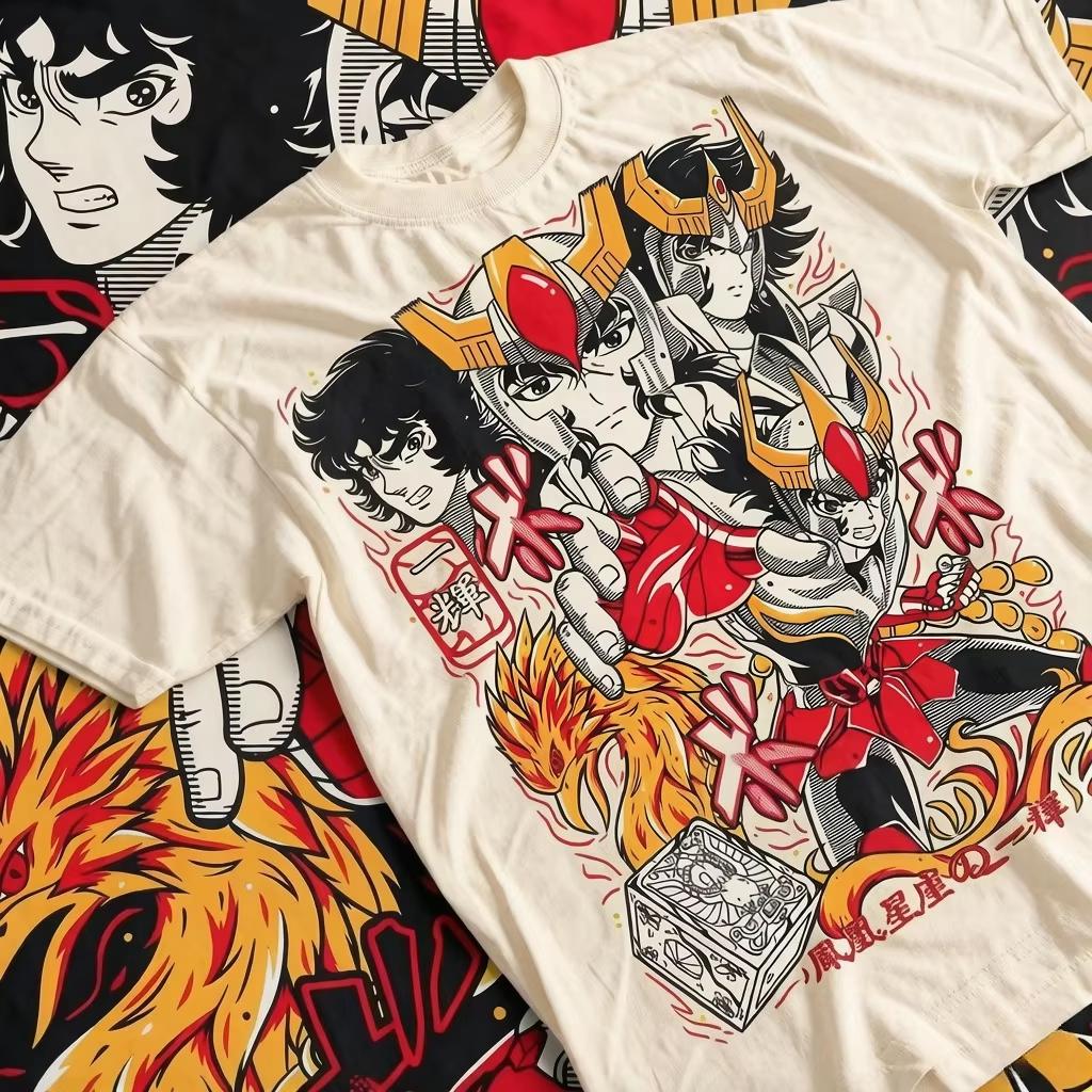 Camiseta Unisex de Manga Corta con Cuello Redondo, Estilo Holgado de Moda, Estampado de Anime Saint Seiya, Camisetas Casuales de Verano para Mujer y Hombre