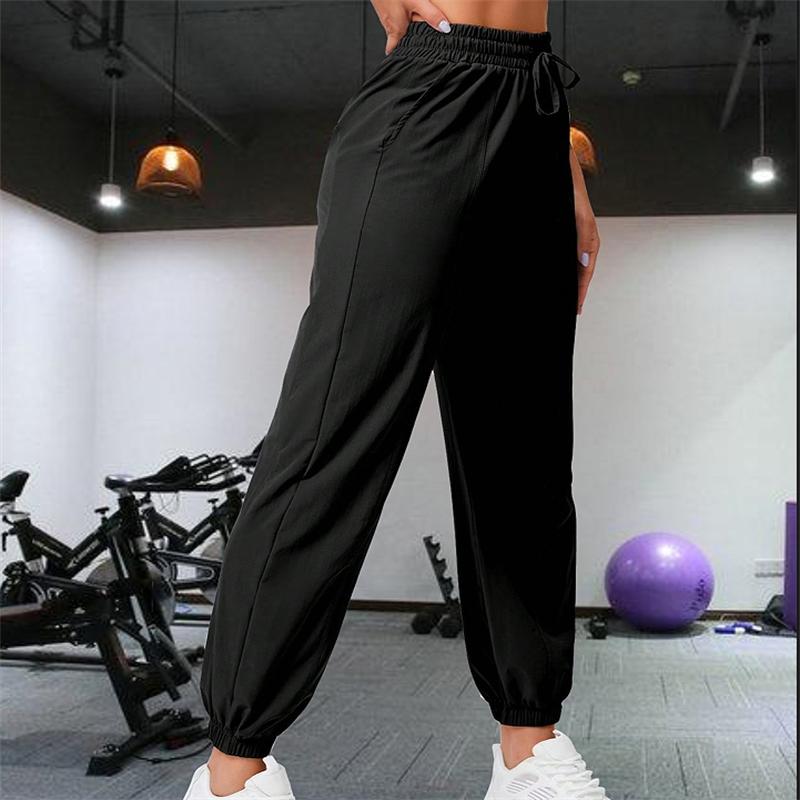 Loose Running and Fitness Pants Women's Side Pockets Outdoor Casual Sports Pants Ankle Tied Yoga Pants
