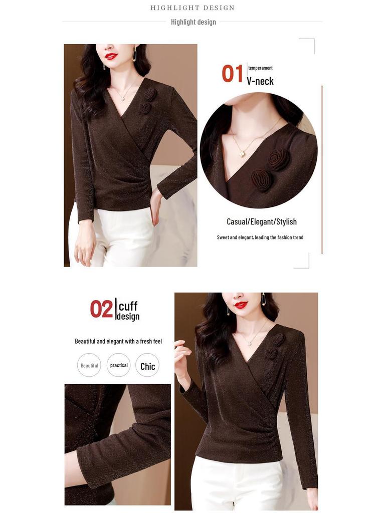 Women's Slim-Fit V-Neck Mesh Floral Blouse - Versatile, Stylish, Age-Defying