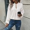 Damen Langarm V-Ausschnitt T-Shirt Print T-Shirt Damen T-Shirt Street Chiffon Blusen Wear Top