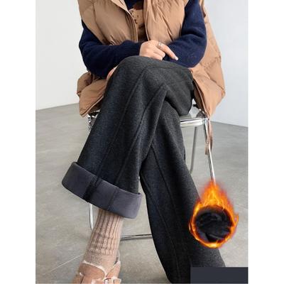 Damen Herbst Winter Retro Gerade Sweatpants Seitenschlitz Hohe Taille Hose Einfarbig Gerippt Weites Bein Hose