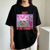 Exist In This Economy Cat Print Tshirts Summer Fashion Funny Meme Casual for Women Oversize Crew Short Sleeve Tops Tshirts