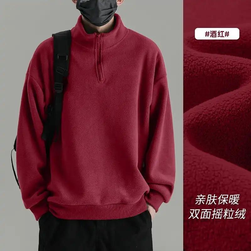 Stehkragen Oberteil Plus Samt Warm Dick Hoher Kragen Langarm Herren Doppelseitiges Samt Basic Sweatshirt