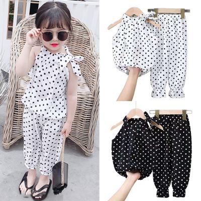 Çocuklar Kolsuz Kıyafetler Bebek Kız Puantiyeli T-shirt pantolon seti Çocuk Yaz Ince Gevşek Pantolon Takım Elbise Tops