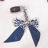 Luxury Blue Silk Scarf Bow Handbag and Car Keychain Pendant with D Letter