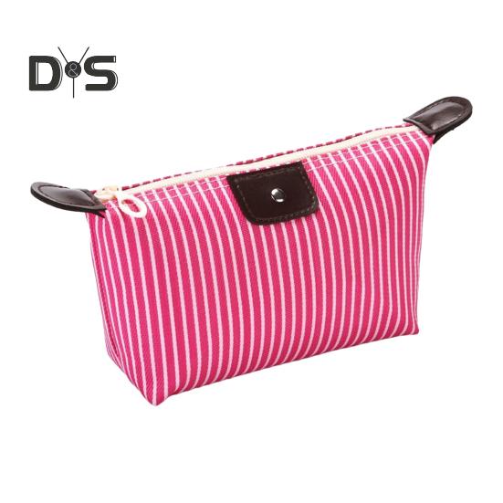 

Полосатая косметичка, водонепроницаемая, складная, большой емкости, застежка-молния, в форме пельменя, портативный органайзер для косметики для путешествий и домашнего хранения розы красного