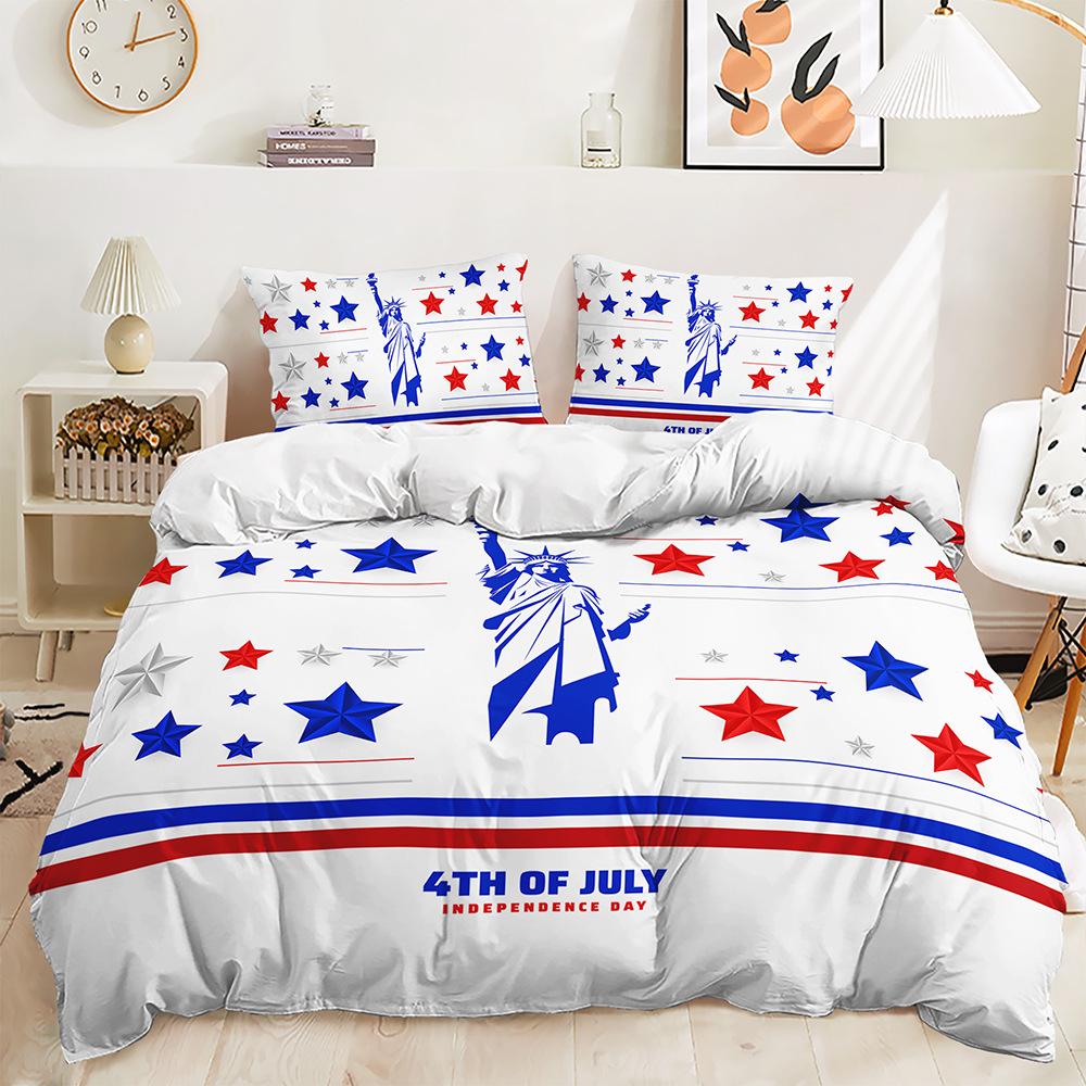 Three-Piece Red And Blue Star Flag Sunflower Quilt Cover Bedding Kit