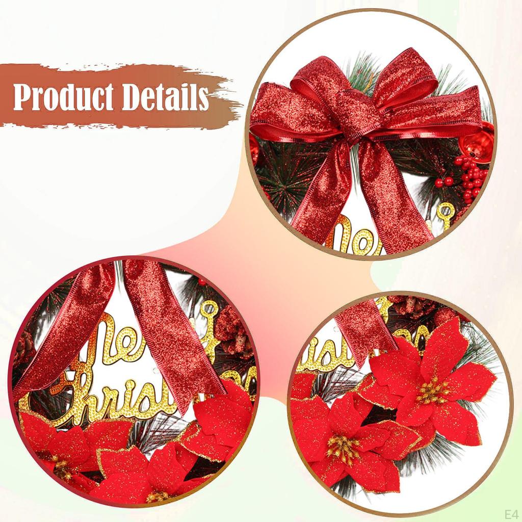 Artificial Christmas Wreath (30 Cm) with Bow for Hanging, Suitable Front Door, Fireplace, Party