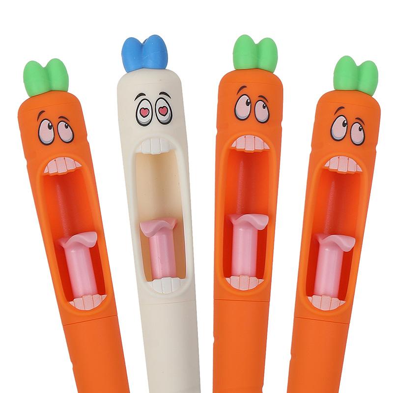 4Pcs Funny Carrot Shape Novelty Push Pen with a Tongue Mechanism Kids Easter Birthday Party Gift Black Ink Pen School Stationery