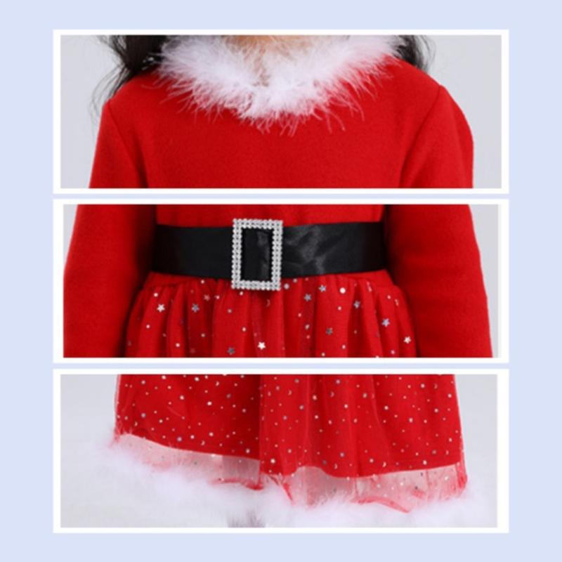 Santa Suit Christmas Santa Clauses Costume for Kids Girls Santa Costume Outfits Bow Headband + Glitter Tutu Dress