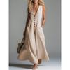 Women's Sleeveless V Neck Maxi Dress Casual Button Front Solid Long Dress with Pockets