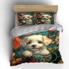 Floral Puppy Decor Set Soft Comfortable Duvet Cover Bedding Set Included 1*Duvet Cover & 2*Pillowcases, Gift