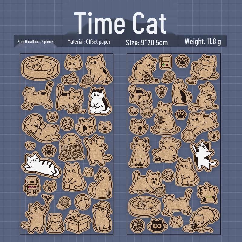 Ю Сянь Мяу-Мяу Набор Милых Кошачьих Стикерсов: 2 листа, 6 стилей для декора и коллажа