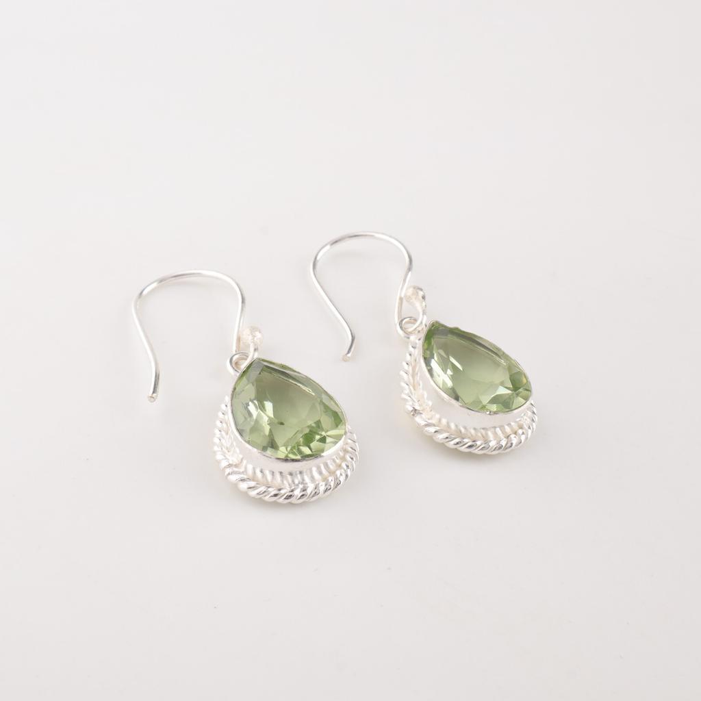 Green Amethyst Gemstone 925 Sterling Silver Jewelry Handcrafted Earrings 1.40" EE-9-38