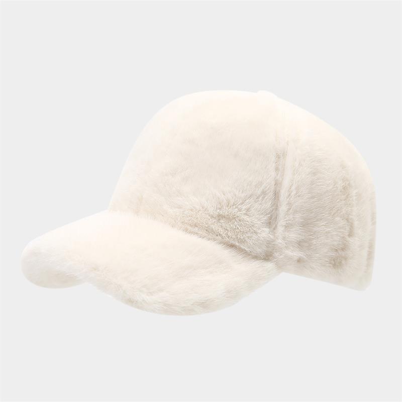 Korean Ins Style Plain Faux Fur Baseball Cap - Casual Warm Duckbill Hat For Autumn Winter - Cozy Plush Beanie For Men and Women