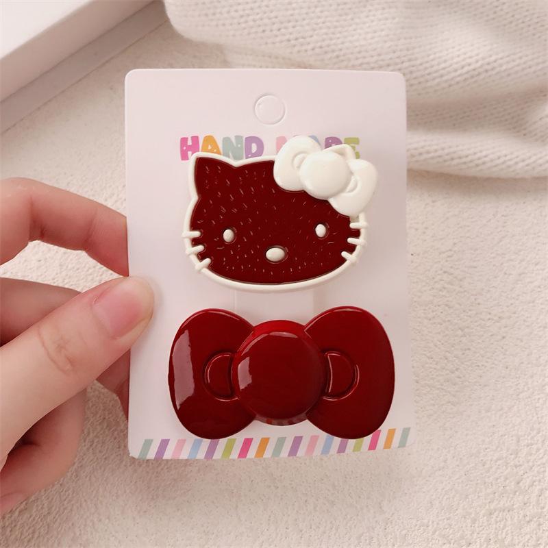 Ankola Red Bowknot Kitten Hair Clip for Girls - Sweet Hairpin Accessory