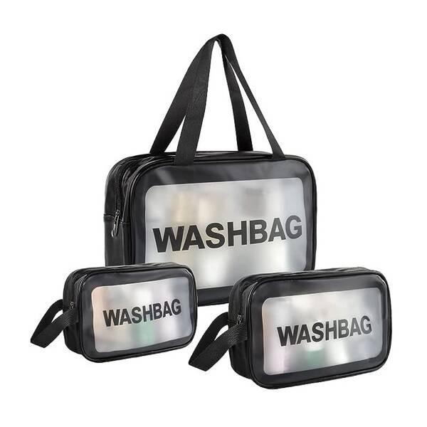 Ecarla Zestaw 3 Kosmetyczek Washbag Czarne Ks83Cz