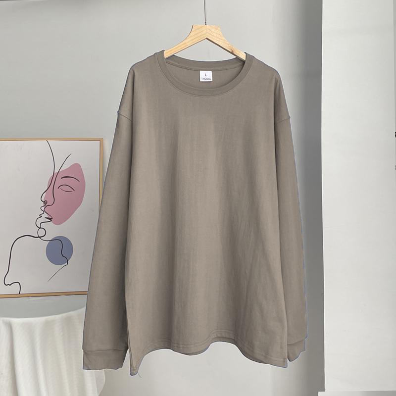 Hirsionsan Tricou cu mânecă lungă, 100% bumbac, cu decolteu în formă de O, pentru femei, tricouri solide, toate se potrivesc