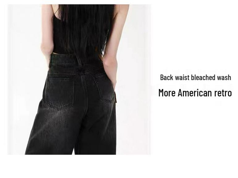 Plus Size Retro Black High-Waist Jeans for Women - Slimming, Wide-Leg, Floor-Length