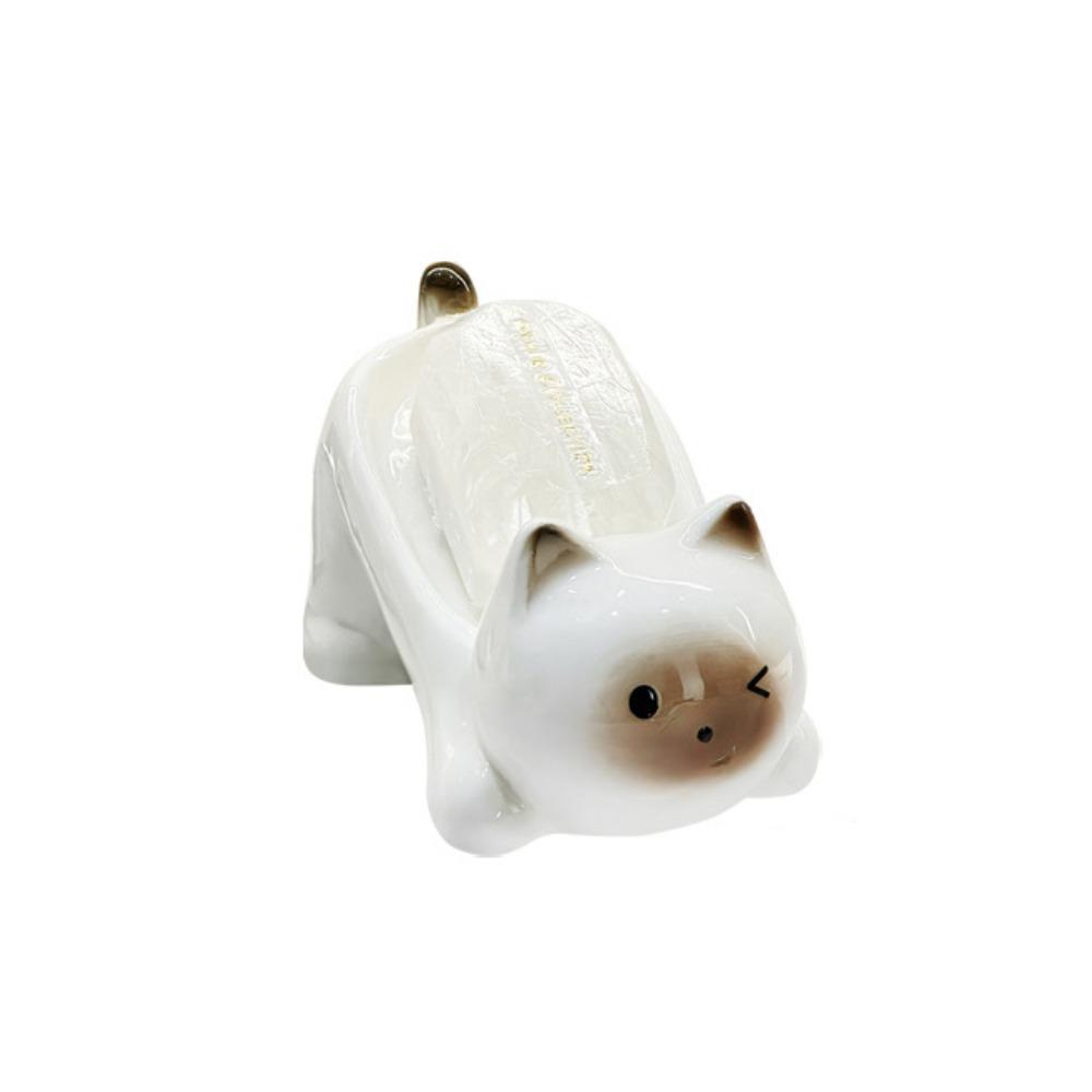 Cute Cat Soap Box Ceramic Bathroom Storage Rack Tray Container Soap Dish  Drainage Rack