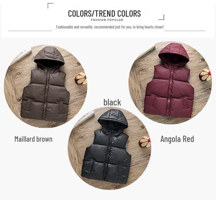 Kids' Hooded Thickened Vest - Warm Sleeveless Outerwear for Boys & Girls, Autumn/Winter Parent-Child Outfit.