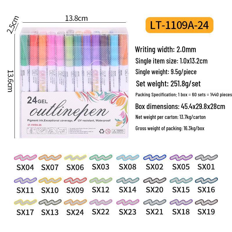 Dual-Line Fluorescent Outline Marker for Students and Artists