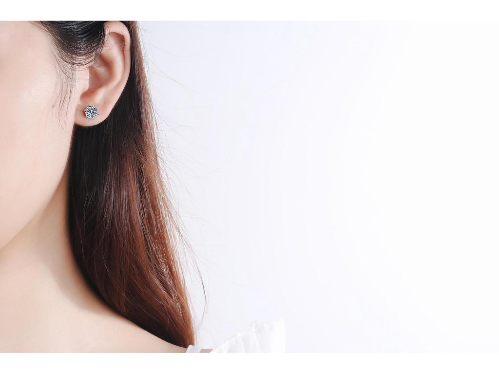 925 Sterling Silver Six-Prong Moissanite Stud Earrings, ID Supported