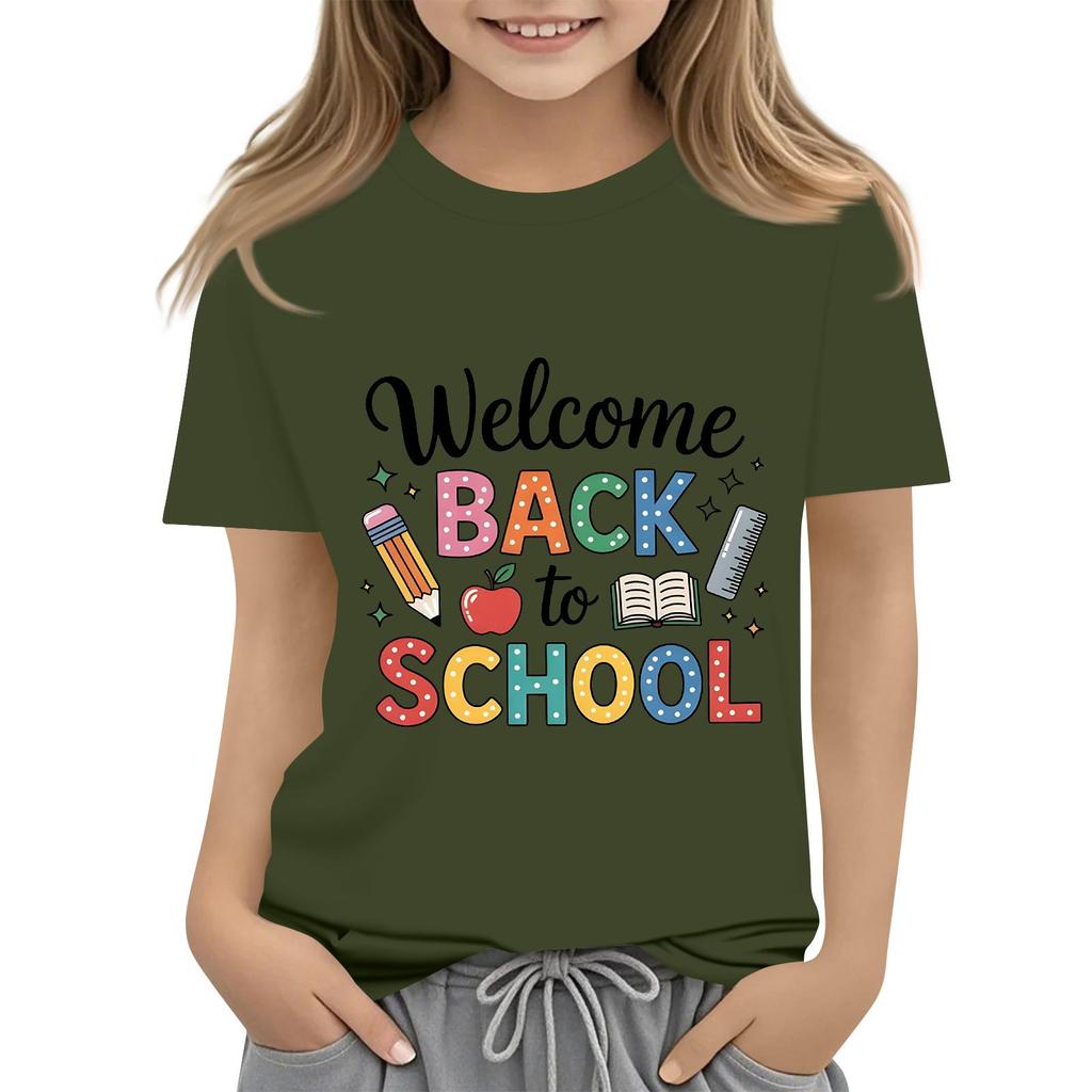 Children's Casual and Fashionable Round-Neck Printed Short-Sleeve Top for Back-to-School