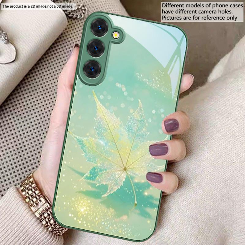 Green Maple Leaf Texture For Samsung S22 S8 S9 10 20 Ultra S21 Pro S22 Plus S23 FE S24 Ultra S25 Edge S25Ultra Glass Phone Case
