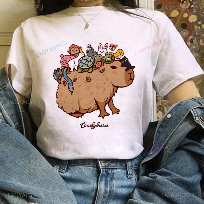 Cute Dinosaur Print T-Shirt Summer Short Sleeve Clothing Fun Versatile Patter Fashion Lady Casual Harajuku Elegant Top T-Shirt Unisex
