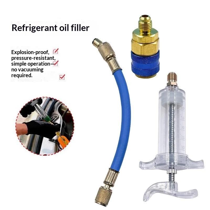 Car A/C Oil And Dye Injector With R-134A Low Side Quick Coupler Adapter 1/4 Sae, Explosion-Proof Refrigerant Filling Tool