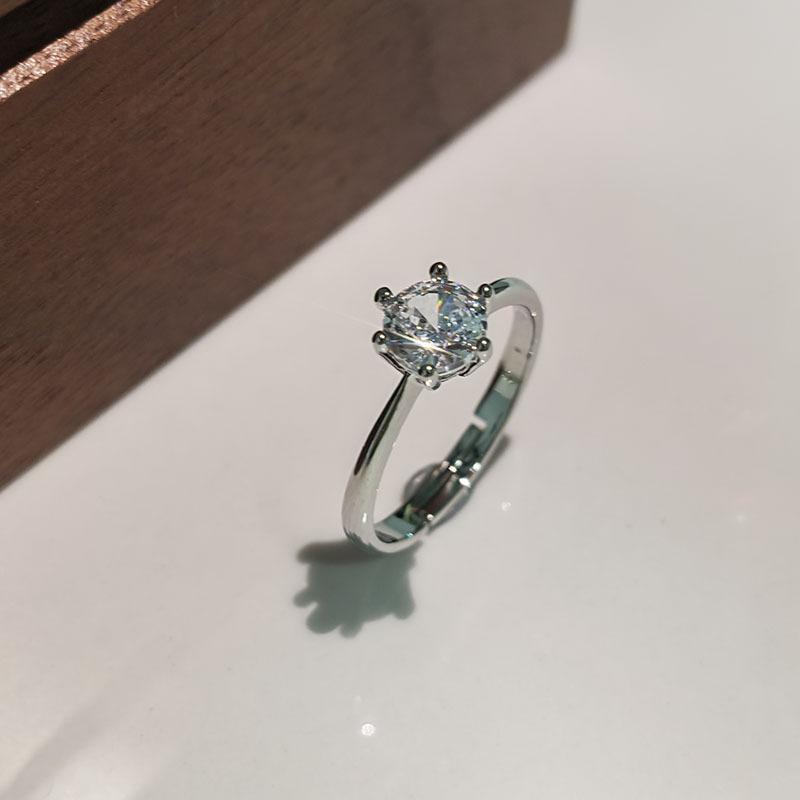 6Pcs Simple single zirconia ring with adjustable opening finger ring wedding accessory ring