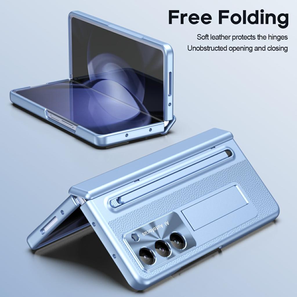 For Samsung Galaxy Z Fold6 5G Case Electroplating Edge PC+PU+Glass Film Phone Cover with Stylus