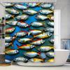 Modern Fish Pattern Print Shower Curtain Blue Background with Yellow Red Accents Decorative Bath Room Accessories for Home Size