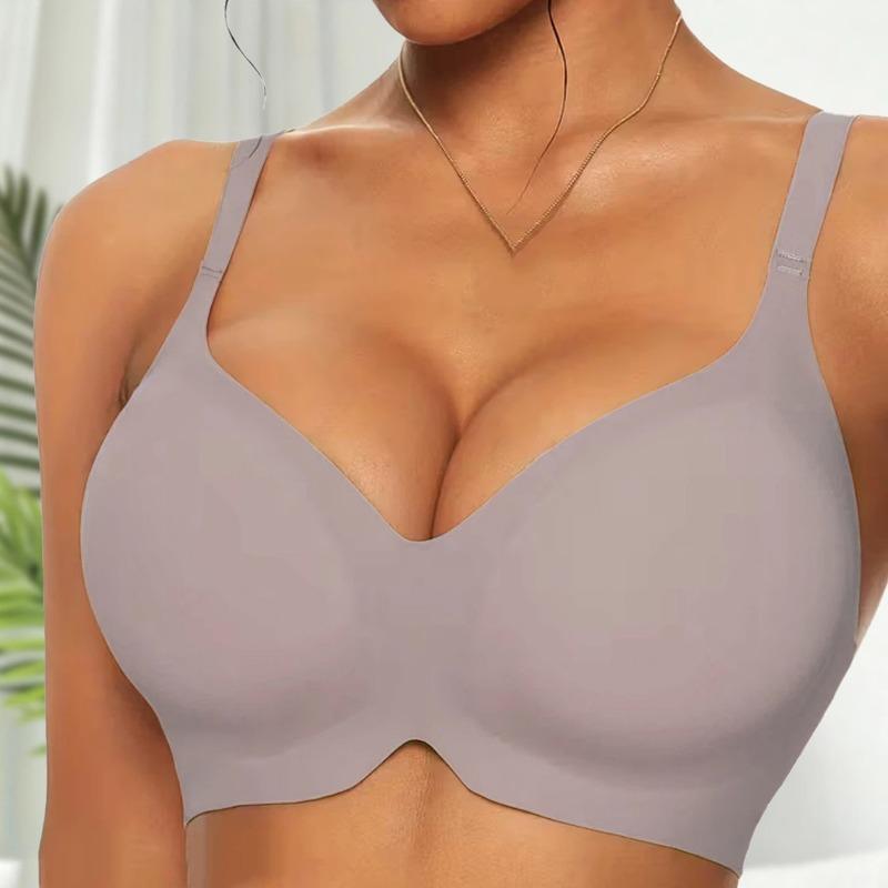 Black Seamless Wireless Bra with Deep V Neckline and Adjustable Comfort Straps S синий