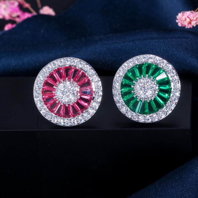 Stud Earrings, Small Round Ladder Square Zircon Densely Inlaid Exquisite Disc Earrings, Earrings.