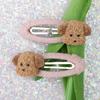 2pcs Cute Pastel Pink Resin Dog Hair Clips, Durable Lightweight Textured‑Grip Hair Accessories for Adults