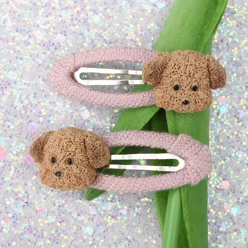 2pcs Cute Pastel Pink Resin Dog Hair Clips, Durable Lightweight Textured‑Grip Hair Accessories for Adults