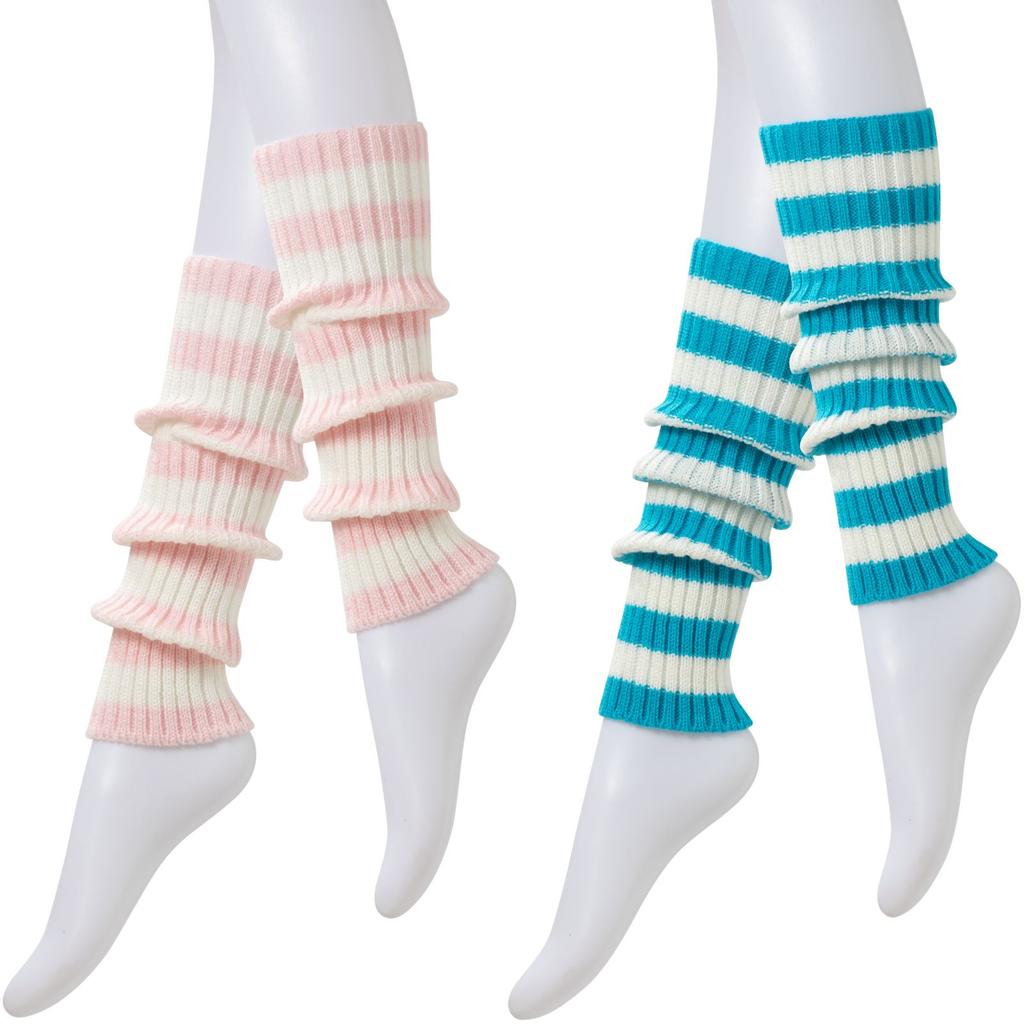 RMSWEETYIL Gestreifte 80er Stulpen Socken für Damen Winter Kawaii Niedlich Grobstrick Baumwolle Knöchel Beinwärmer Socken für Ballett Tanz