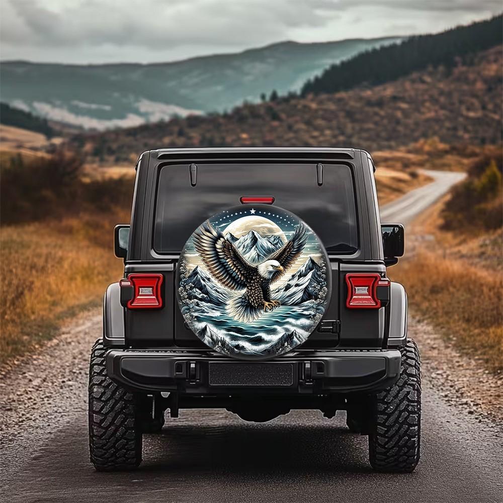 Soaring Eagle Mountain Moon Pattern Spare Tire Cover Universal Wheel Protection for SUV Outdoor Travel