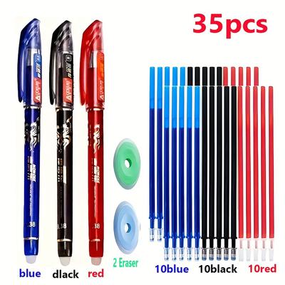 35pcs/set Erasable Gel Pens 0.35mm Full Barrel Erasable Neutral Pens. Comes with Eraser Round Gel Pen