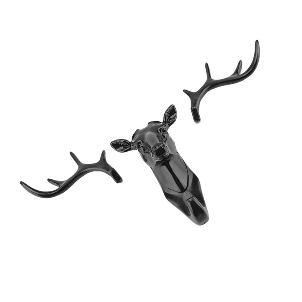 Animals Deer Head Hook Hanger Rack Holder Wall Mount for Home Room Decor(Black)