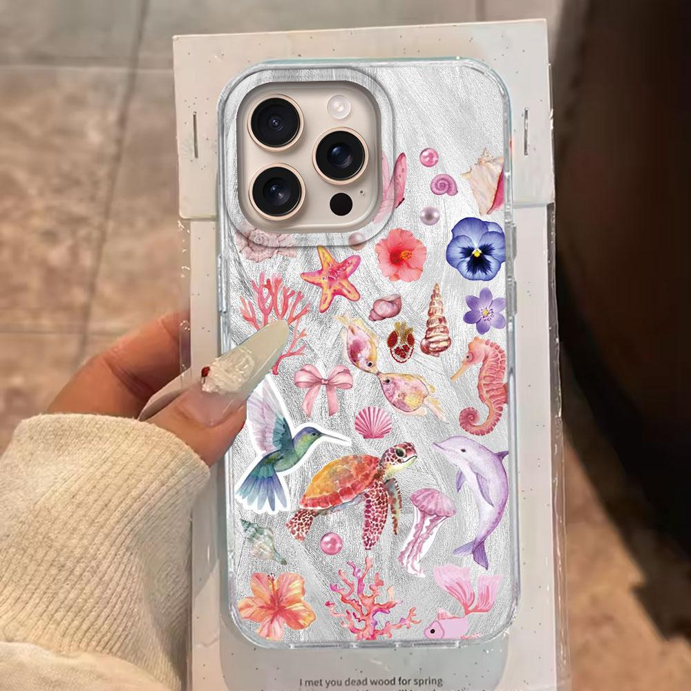 Marine Animal Flower Feather Texture Phone Case for Iphone 16 15 14 7 8 Plus 13 11 12 Pro Max X XS XR SE2022 2020 16e Back Cover