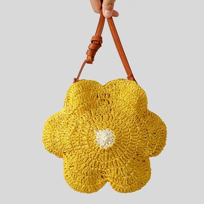 Hand-woven Straw Bag Small Fresh and Lovely Frangipani Single Shoulder Crossbody Bag Seaside Beach Bag