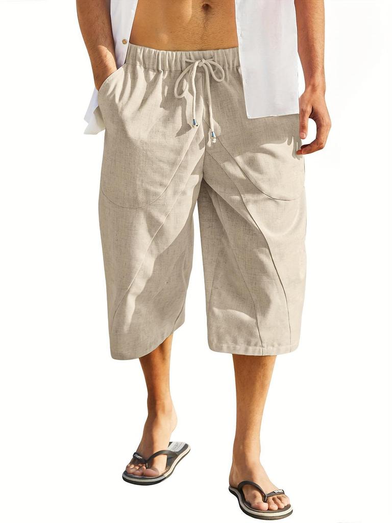 European and American Men's Cotton-Linen Multi-Pocket Beach Shorts (2024 Edition)
